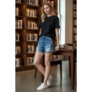 kendal kylie women's JR's  5/27 distressed blue jean short high weisted